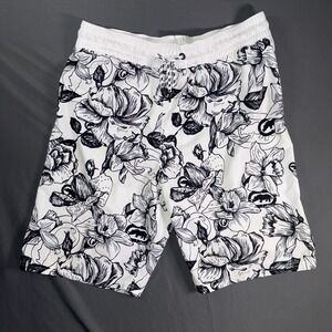 Ecko Unltd Shorts Mens Medium Black White Floral Swim Trunks Leisure Casual